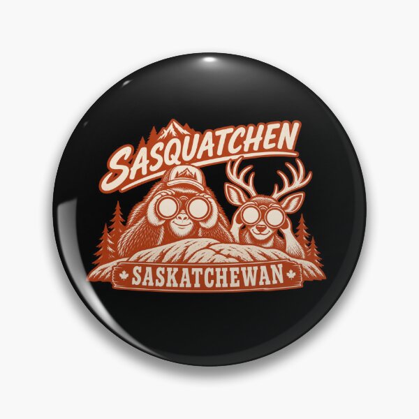 Item preview, Sasquatch and a deer watching humans with binoculars in Saskatchewan, Canada designed and sold by BigfeetLittlepaws.