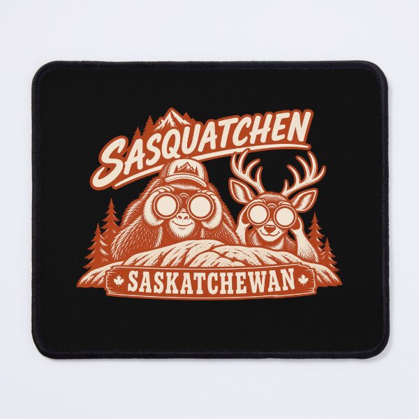 Item preview, Sasquatch and a deer watching humans with binoculars in Saskatchewan, Canada designed and sold by BritishDelights.