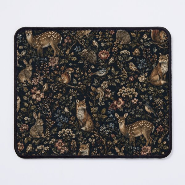 Item preview, Dark Cottagecore Woodland Animals & Vintage Botanical Pattern designed and sold by ZEYCAT.