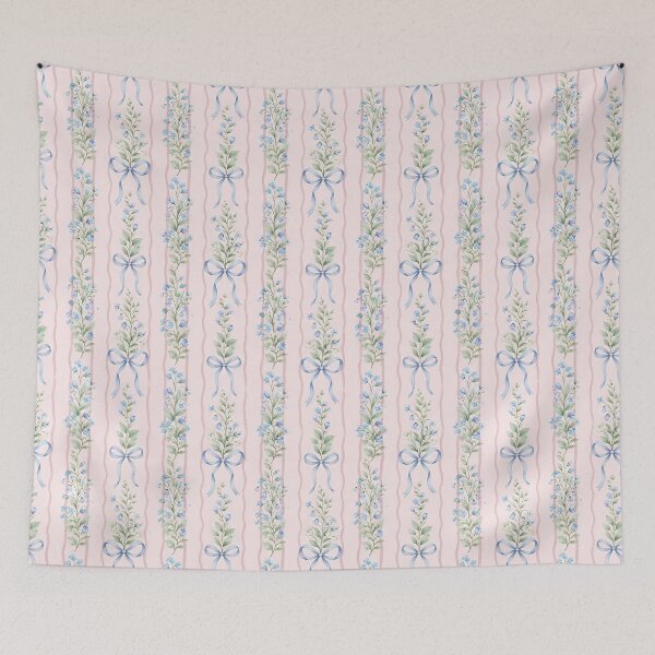 Item preview, Blue Bows and Floral Stripes Pattern designed and sold by ITCHAWAWAA.