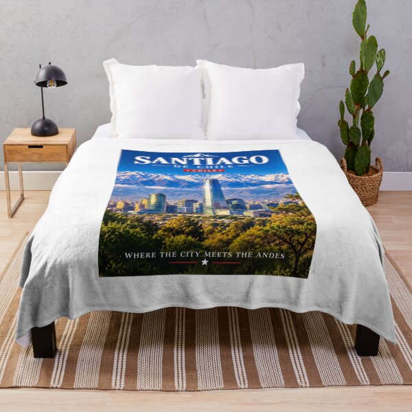 Aperçu de l'œuvre Affiche touristique de Santiago du Chili – Montagnes des Andes et panorama urbain créée et vendue par ElartedeNoel.