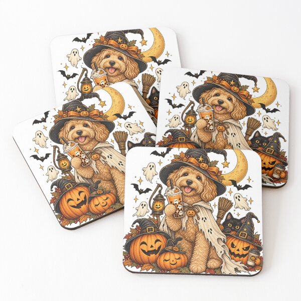 Item preview, Cute Halloween Witch Dog with Pumpkins and Ghosts designed and sold by will freed18.