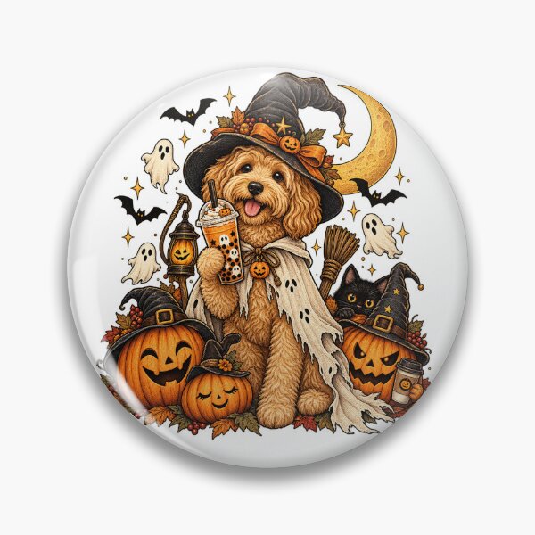 Item preview, Cute Halloween Witch Dog with Pumpkins and Ghosts designed and sold by will freed18.