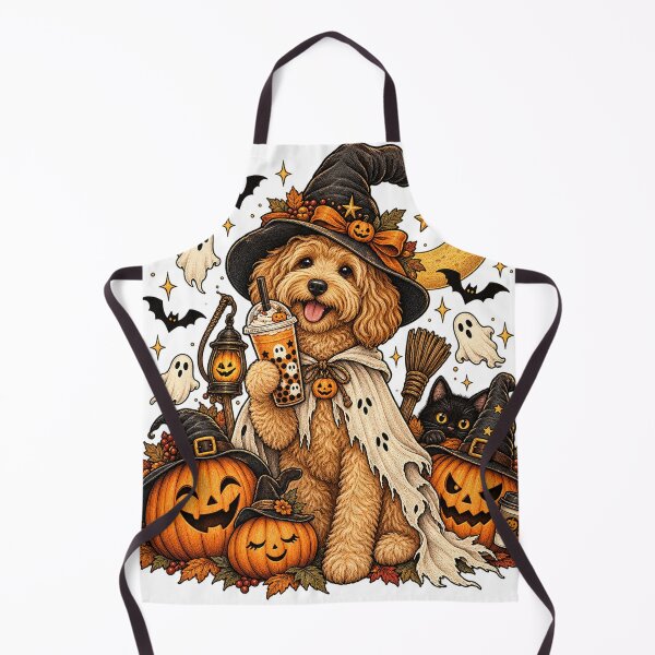 Item preview, Cute Halloween Witch Dog with Pumpkins and Ghosts designed and sold by will freed18.