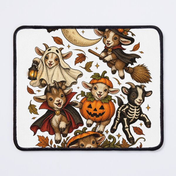 Item preview, Cute Halloween Goats in Costumes with Pumpkins and Moon designed and sold by will freed18.