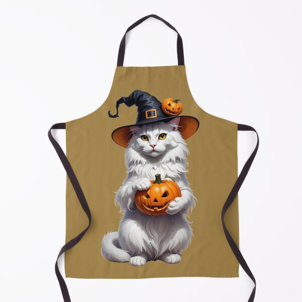 Artikelvorschau, Weiße Halloween Katze mit Kürbis und Hut entworfen und verkauft von Mystic-Art-2.