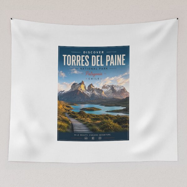 Item preview, Torres del Paine Chile Travel Poster – Patagonia National Park designed and sold by ElartedeNoel.