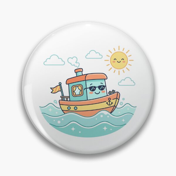 Item preview, Cute Kawaii Tugboat Sunshine Boat Illustration designed and sold by ajamzbox.