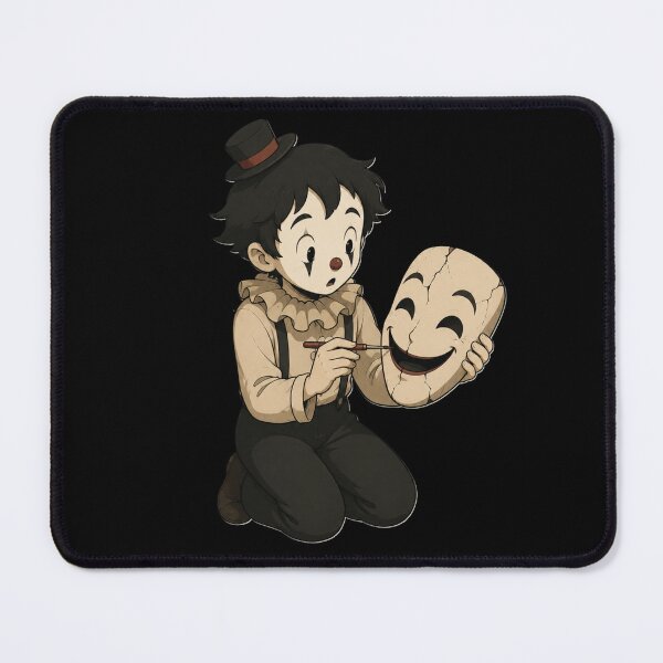 Item preview, Creepy Halloween Clown Repairing a Smiling Mask – Vintage Spooky Circus designed and sold by Golden Ember Studio.