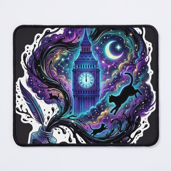 Item preview, Gothic Galaxy London Clock Tower Cosmic Ink Cats designed and sold by aliyeus.