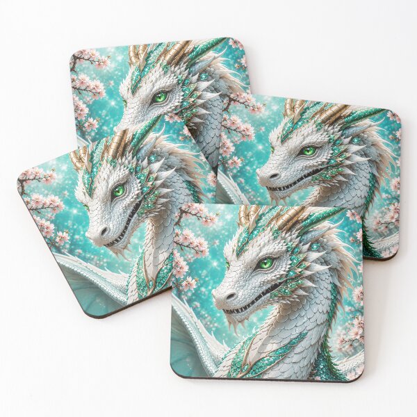 Item preview, White Emerald Dragon – Magical Dragon with Cherry Blossoms designed and sold by DrakariArt.