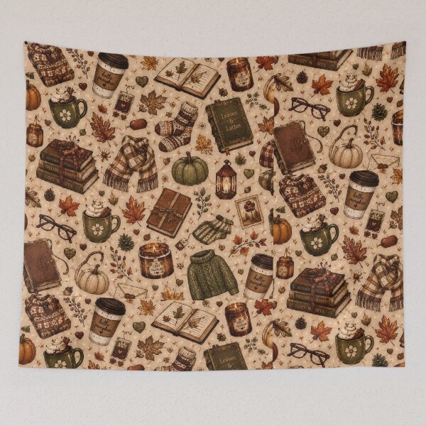Item preview, Cozy Autumn Leaves and Lattes Fall Season Pattern  designed and sold by NinaVibeStudio.