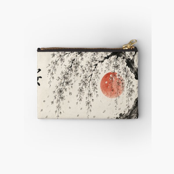 Item preview, Sakura 桜 - Weeping Cherry Blossom Sumi-e Ink Painting with Red Sun designed and sold by KeisJapan.