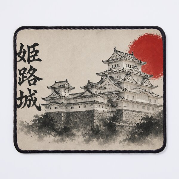 Item preview, Himeji Castle 姫路城 - Japanese Sumi-e Ink Painting with Red Sun designed and sold by KeisJapan.