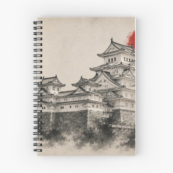 Item preview, Himeji Castle 姫路城 - Japanese Sumi-e Ink Painting with Red Sun designed and sold by KeisJapan.