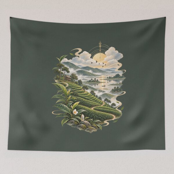 Item preview, Tea Terrace Misty Tea Plantation Landscape designed and sold by StoneOak.