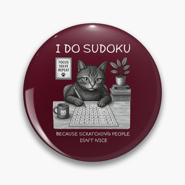 Item preview, Cat Solving Sudoku Puzzle | Focus Solve Repeat Vintage Kitten Art Maroon designed and sold by UnitedWeWear.