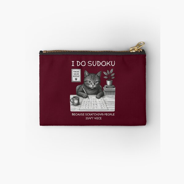 Item preview, Cat Solving Sudoku Puzzle | Focus Solve Repeat Vintage Kitten Art Maroon designed and sold by UnitedWeWear.