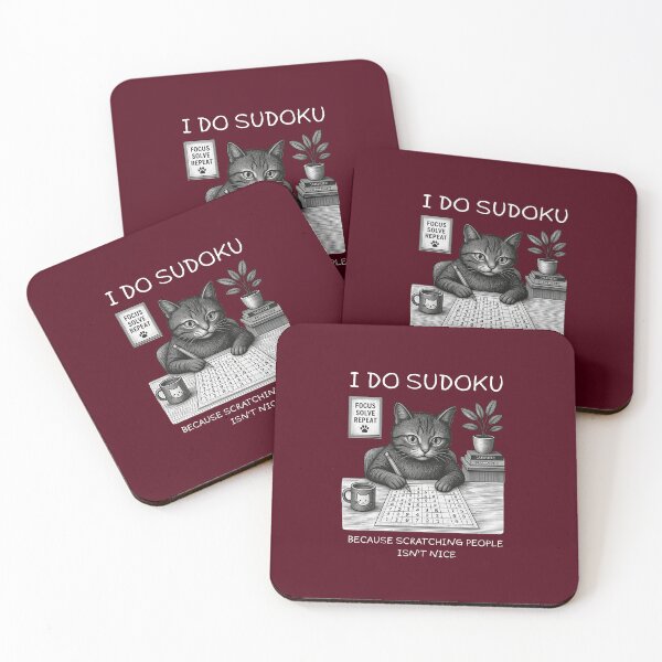 Item preview, Cat Solving Sudoku Puzzle | Focus Solve Repeat Vintage Kitten Art Maroon designed and sold by UnitedWeWear.