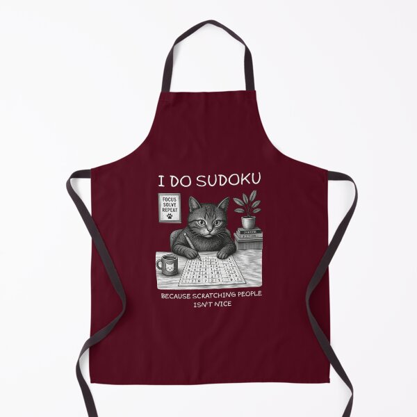 Item preview, Cat Solving Sudoku Puzzle | Focus Solve Repeat Vintage Kitten Art Maroon designed and sold by UnitedWeWear.