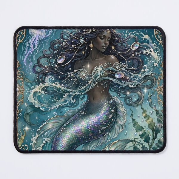 Item preview, The Star XVII Tarot - The Flowing Dream - Black Mermaid Goddess Jellyfish Celestial Ocean designed and sold by ExpressoJungle.