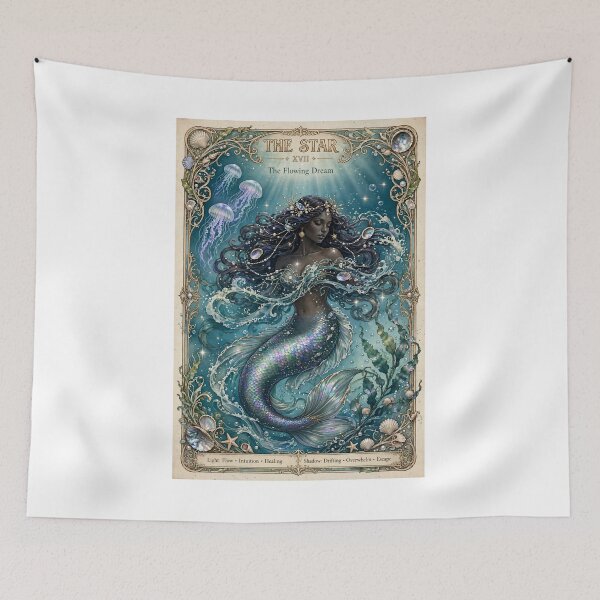 Item preview, The Star XVII Tarot - The Flowing Dream - Black Mermaid Goddess Jellyfish Celestial Ocean designed and sold by ExpressoJungle.