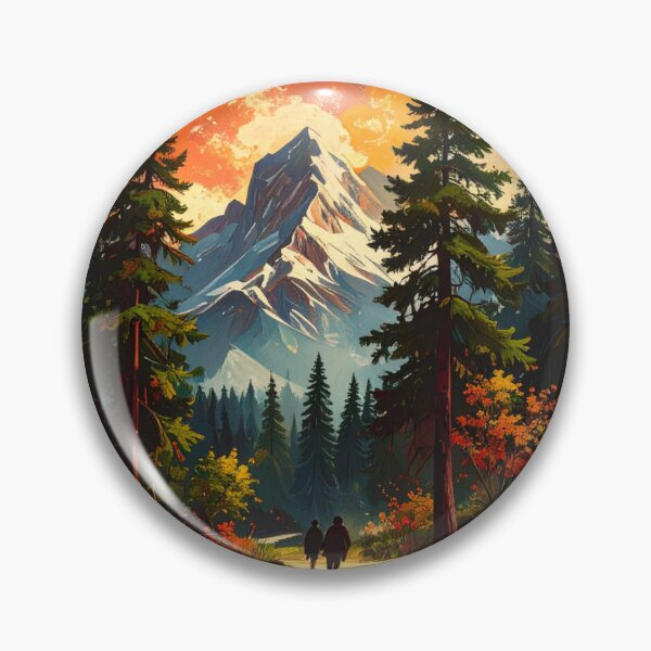 Item preview, Mountain Adventure Sunset Vintage National Park Nature Hiking Outdoor Art designed and sold by BrickByDream.