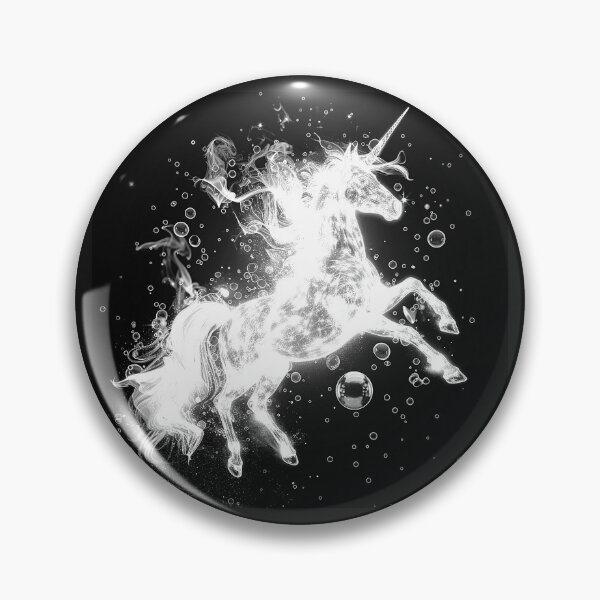 Item preview, Glowing Unicorn with Cosmic Bubbles Black and White Fantasy Art Design designed and sold by inkoutninja.