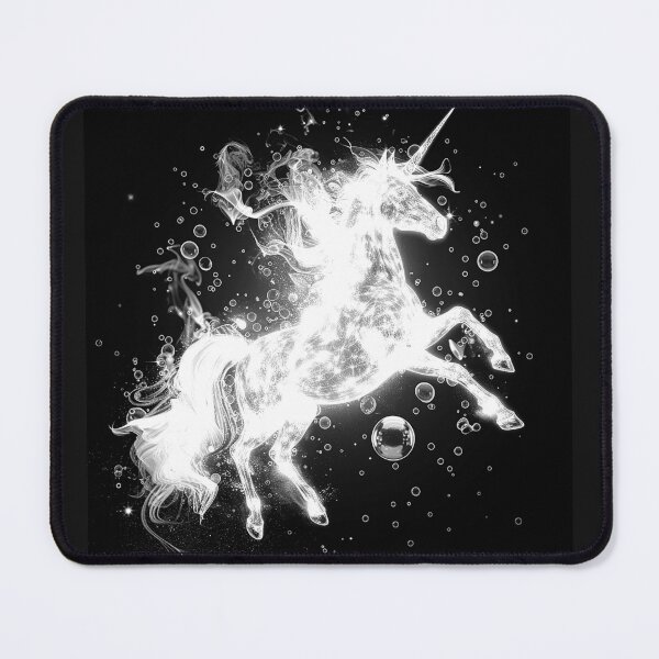 Item preview, Glowing Unicorn with Cosmic Bubbles Black and White Fantasy Art Design designed and sold by inkoutninja.