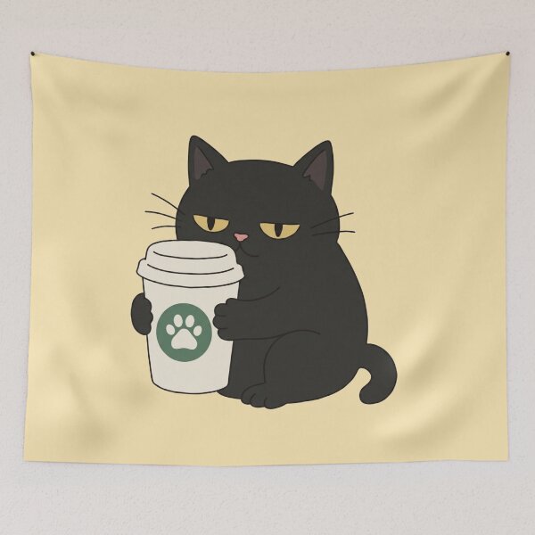Item preview, Grumpy Black Cat Holding Coffee designed and sold by wingoo22.