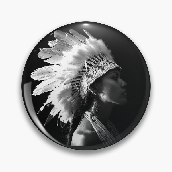 Item preview, Feather Headdress Woman Portrait Black and White Ornate Regalia Art designed and sold by inkoutninja.