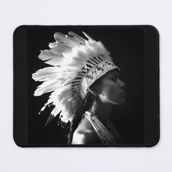 Item preview, Feather Headdress Woman Portrait Black and White Ornate Regalia Art designed and sold by inkoutninja.