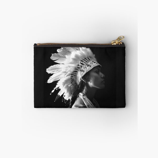 Item preview, Feather Headdress Woman Portrait Black and White Ornate Regalia Art designed and sold by inkoutninja.