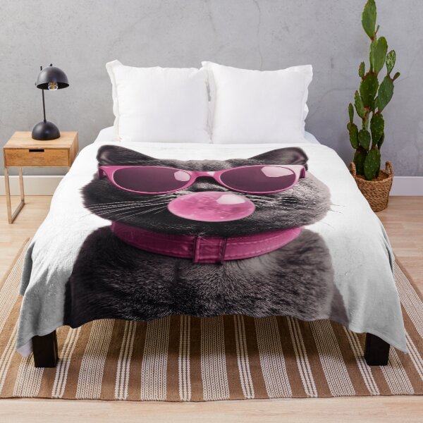 Item preview, Cool Grey Cat Blowing Pink Bubblegum Sunglasses Art designed and sold by L&L.