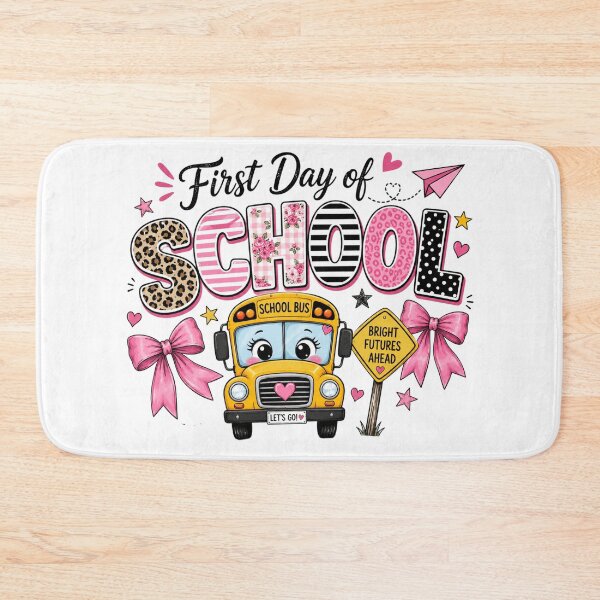 Item preview, First Day Of School Groovy Retro School Bus & Pink Bows designed and sold by larbimalki.