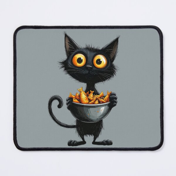 Item preview, Black cat with fish treat bowl designed and sold by angel-cat-22.