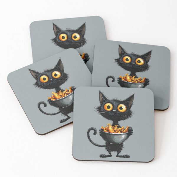 Item preview, Black cat with fish treat bowl designed and sold by angel-cat-22.