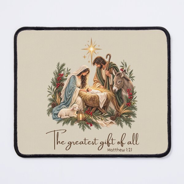 Item preview, The Greatest Gift of All — Nativity Christmas Art | Matthew 1:21 Scripture Design designed and sold by Grace Works Studio by Kelly Florence .
