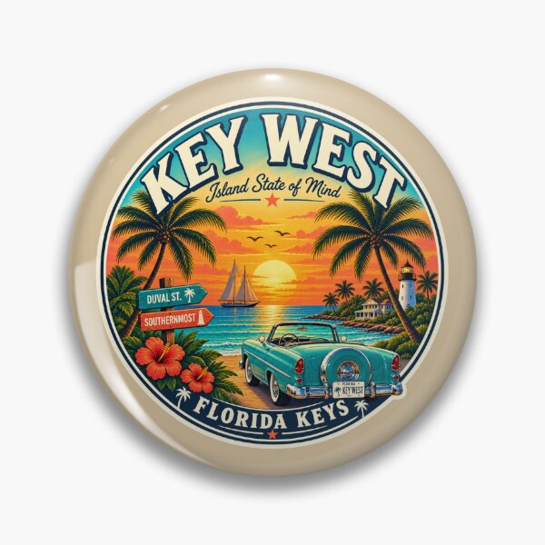 Item preview, Key West Florida Keys Retro Sunset Badge designed and sold by piketo.