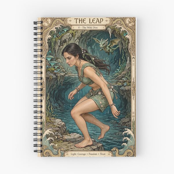 Item preview, The Leap Tarot Card 0 The Wild Dive - Sea Priestess & Baby Green Dragon - Grotto Fantasy Art designed and sold by ExpressoJungle.