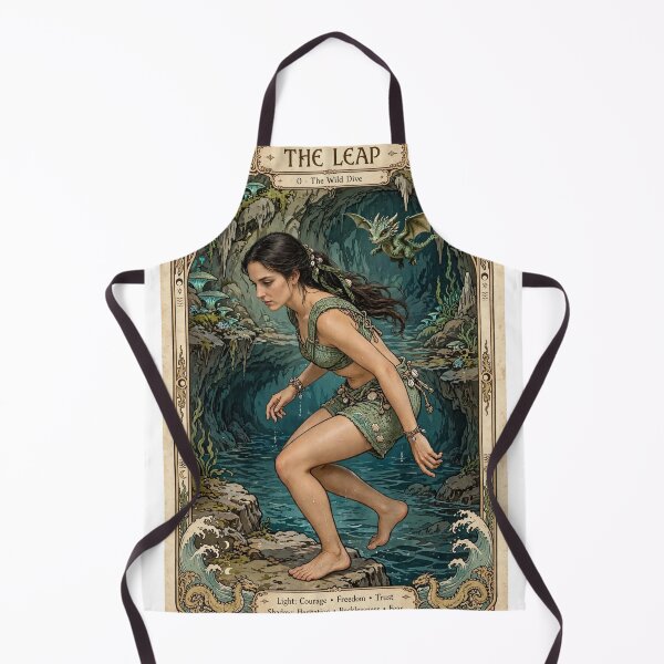 Item preview, The Leap Tarot Card 0 The Wild Dive - Sea Priestess & Baby Green Dragon - Grotto Fantasy Art designed and sold by ExpressoJungle.