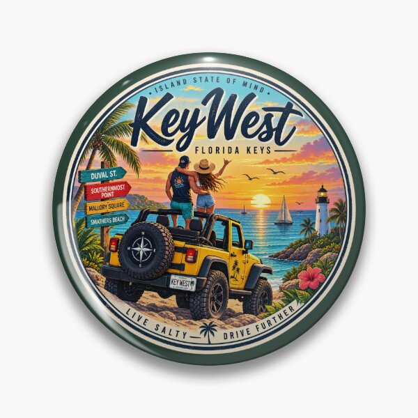 Item preview, Key West Off Road Sunset Adventure Badge designed and sold by piketo.