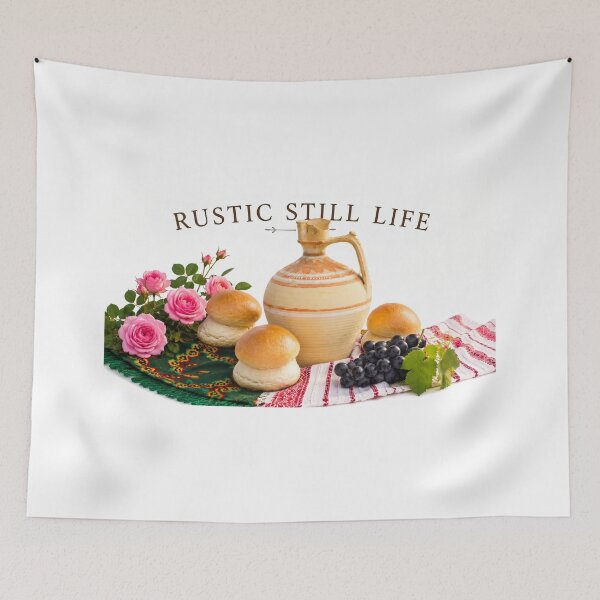 Item preview, Rustic Still Life – Traditional Jug, Roses, Bread and Grapes designed and sold by DansCreations42.