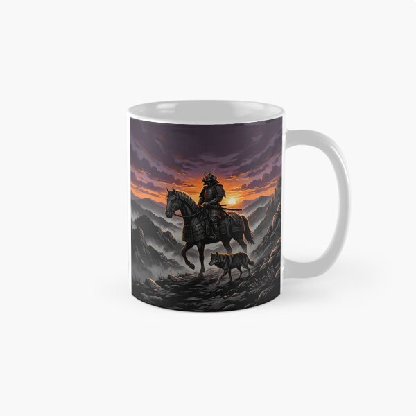 Item preview, Samurai Warrior on Horseback with Wolf at Fiery Sunset designed and sold by larbimalki.