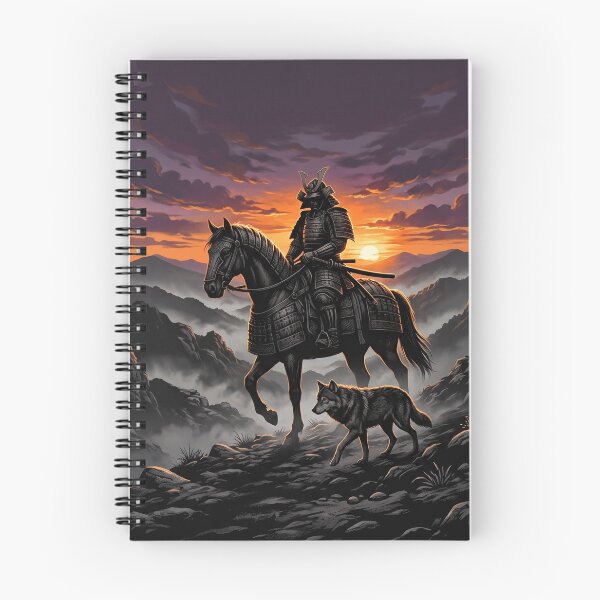 Item preview, Samurai Warrior on Horseback with Wolf at Fiery Sunset designed and sold by larbimalki.