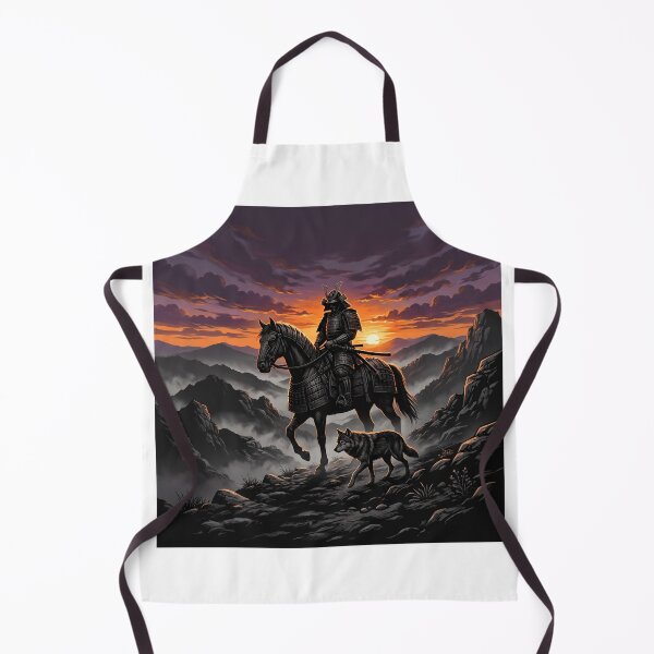 Item preview, Samurai Warrior on Horseback with Wolf at Fiery Sunset designed and sold by larbimalki.