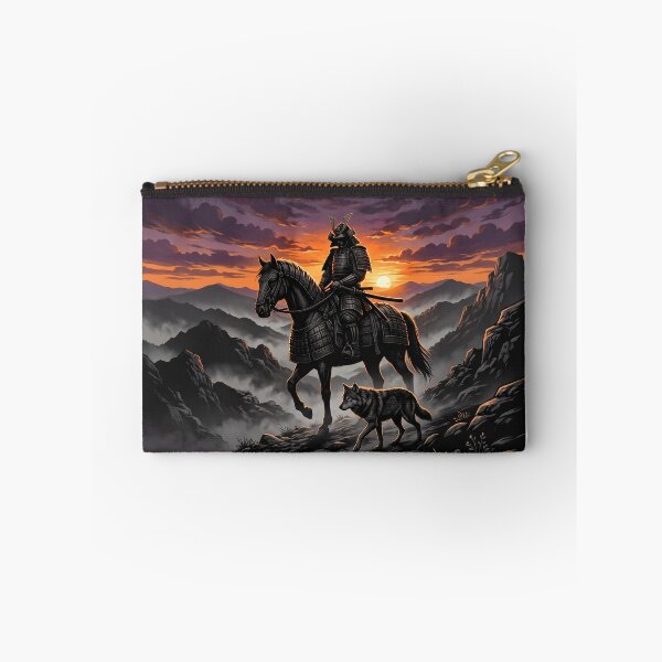 Item preview, Samurai Warrior on Horseback with Wolf at Fiery Sunset designed and sold by larbimalki.