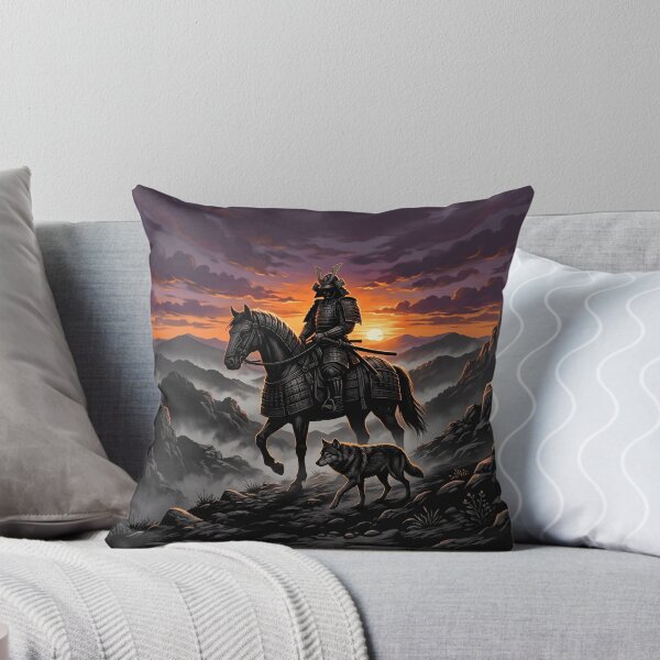 Item preview, Samurai Warrior on Horseback with Wolf at Fiery Sunset designed and sold by larbimalki.