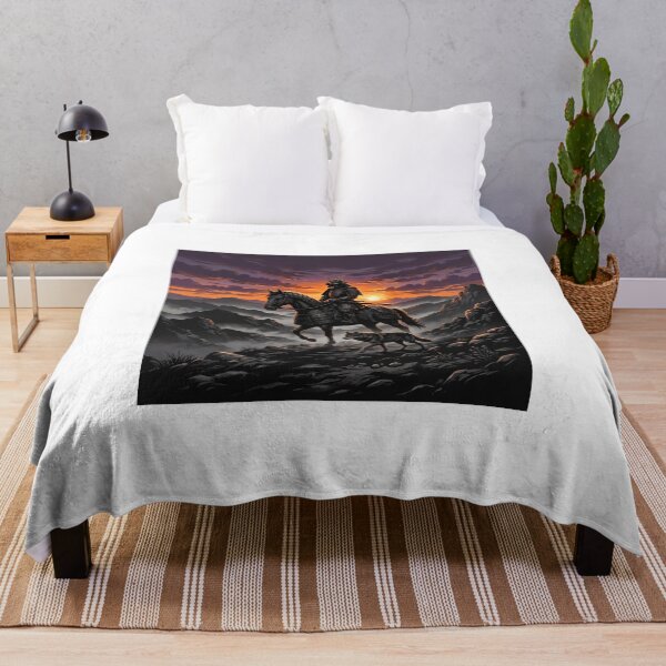 Item preview, Samurai Warrior on Horseback with Wolf at Fiery Sunset designed and sold by larbimalki.