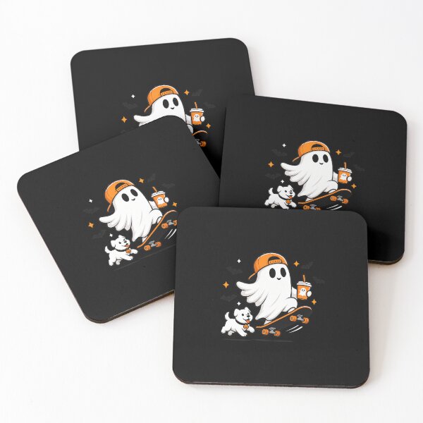 Item preview, Cute Halloween Skateboarding ghost Coffee Lover with Dog designed and sold by leocreatives.